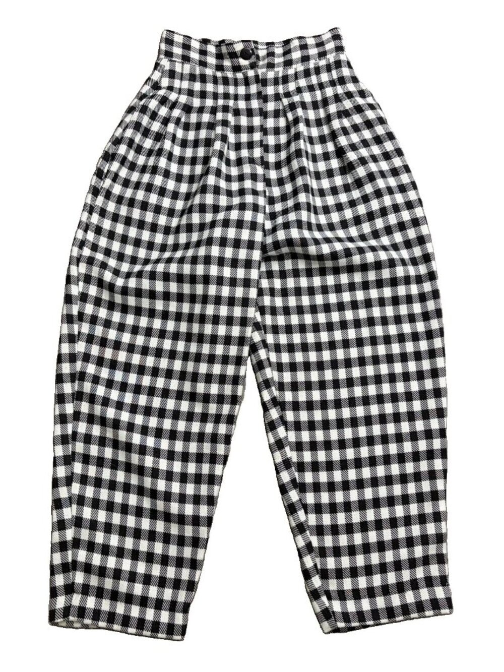 Vtg 80s Contempo High Waist Crop Trouser Pants Size 3 Black White Plaid Flannel